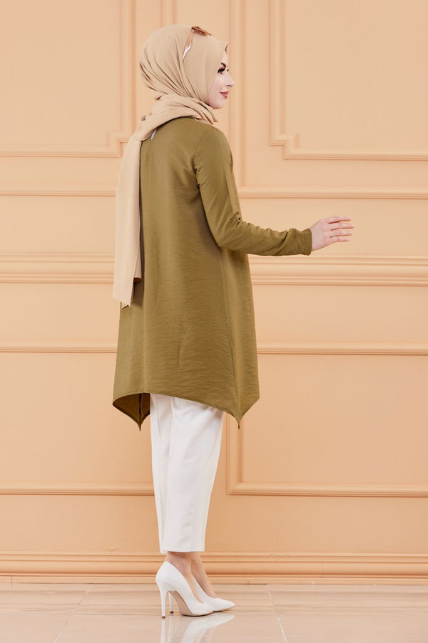 Düz Gömlek Yaka Kadın Haki TUNIK - 3256 HAKİ