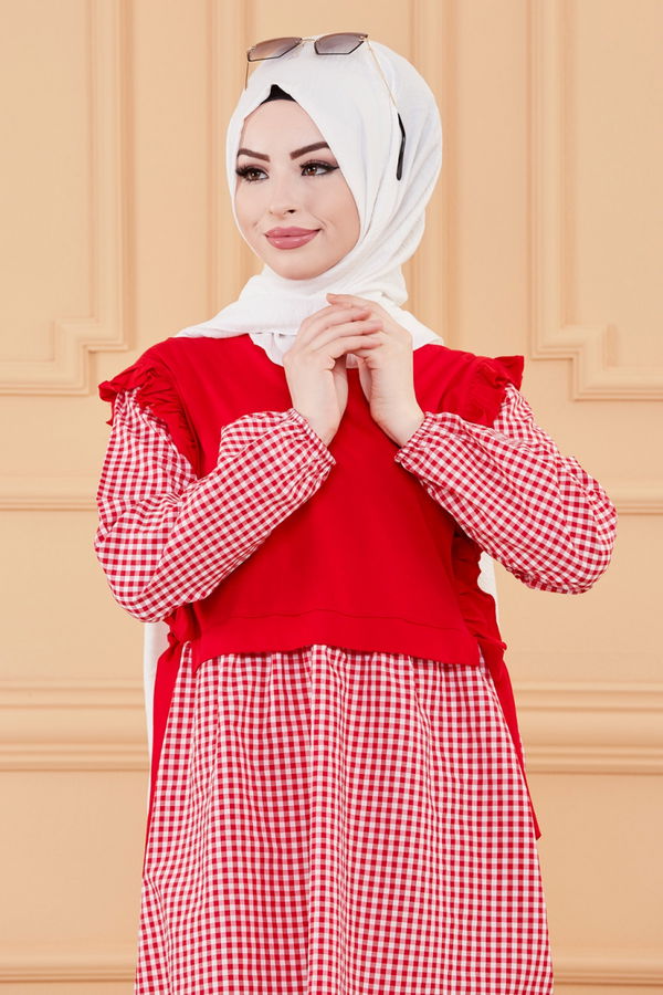 Düz Orta Kadın Kırmızı TUNIK - 20077 Kırmızı
