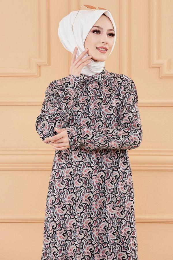 Düz Orta Kadın Pembe DESENLI TUNIK - 20116 PEMBE