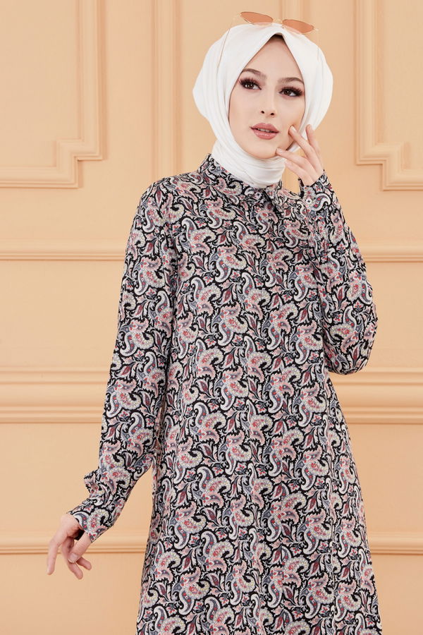 Düz Orta Kadın Pembe DESENLI TUNIK - 20116 PEMBE