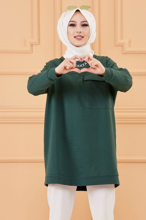 Düz Bisiklet Yaka Kadın Yeşil TUNIK - 3350 YEŞİL