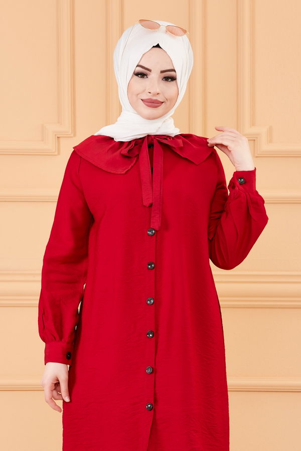 Düz Hakim Yaka Kadın Bordo TUNIK - 3561