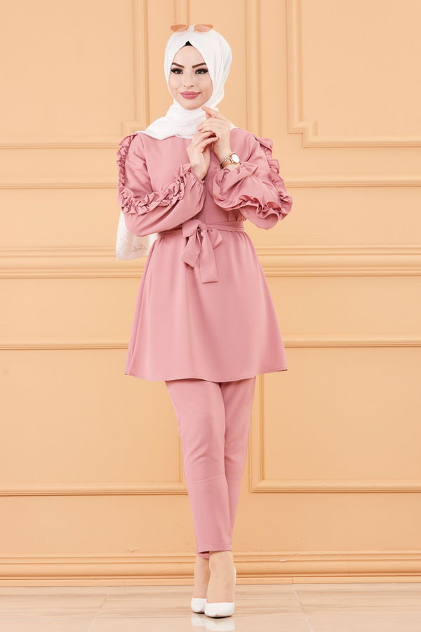 Düz Orta Kadın Pembe TUNIK PANTOLON - 20003 PEMBE