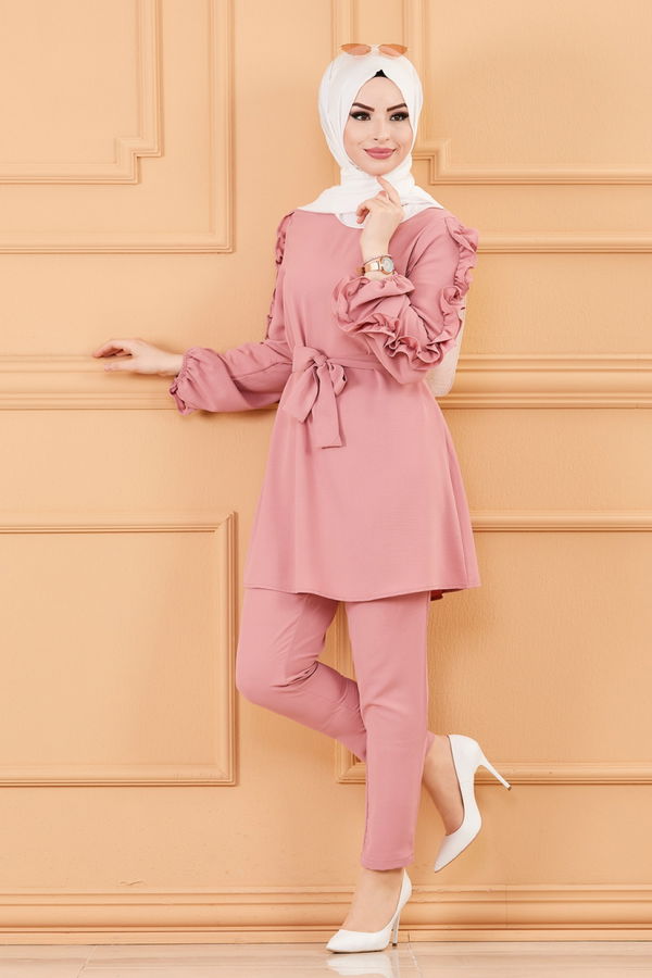 Düz Orta Kadın Pembe TUNIK PANTOLON - 20003 PEMBE