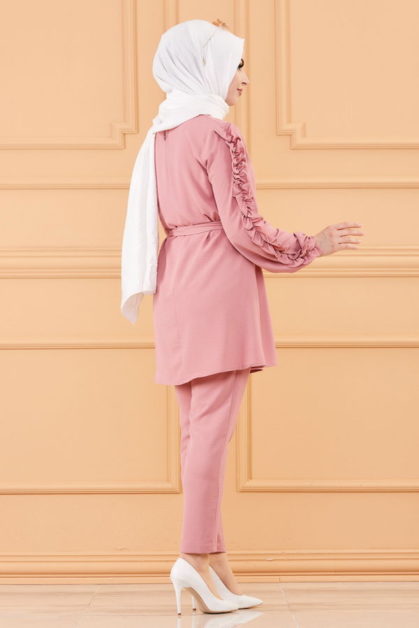 Düz Orta Kadın Pembe TUNIK PANTOLON - 20003 PEMBE
