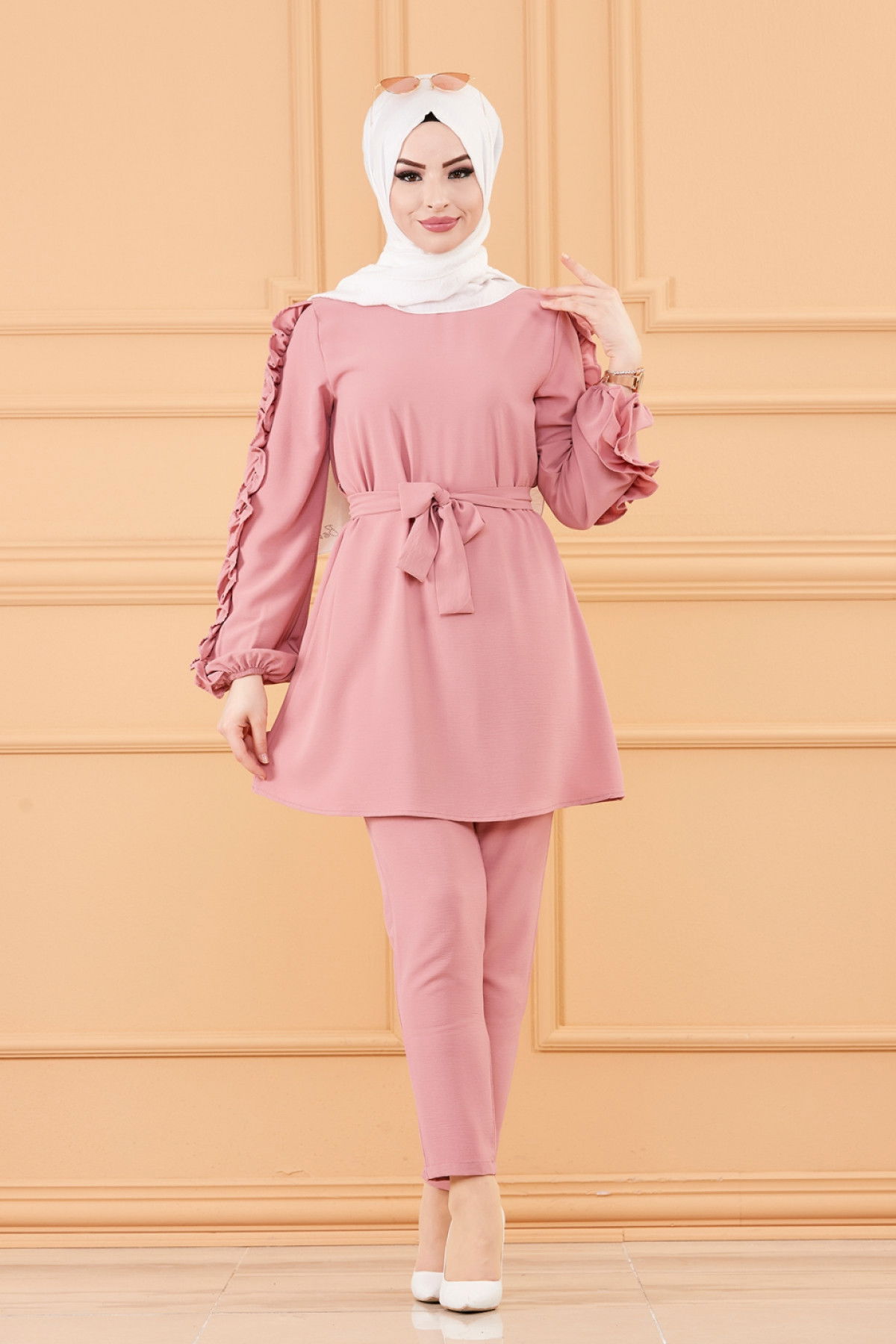 Düz Orta Kadın Pembe TUNIK PANTOLON - 20003 PEMBE
