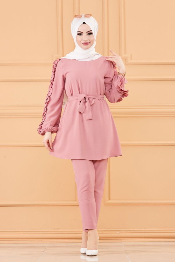 Düz Orta Kadın Pembe TUNIK PANTOLON - 20003 PEMBE