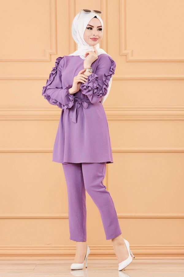 Düz Orta Kadın Lila TUNIK PANTOLON - 20003 LİLA