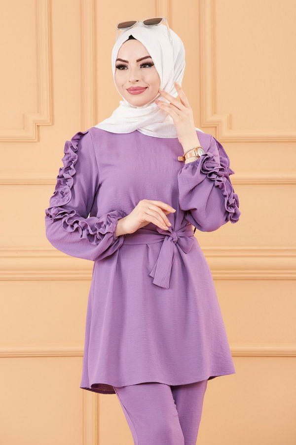Düz Orta Kadın Lila TUNIK PANTOLON - 20003 LİLA