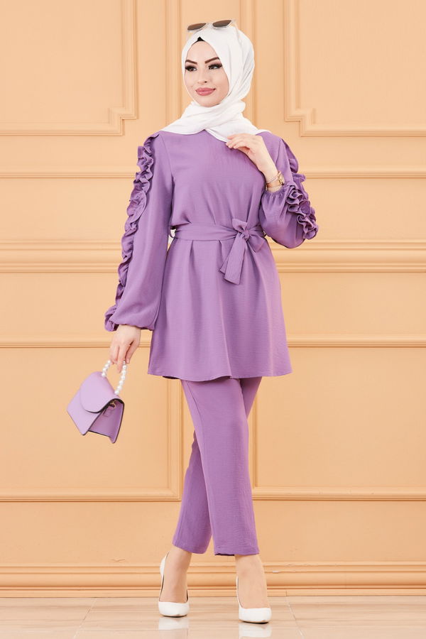 Düz Orta Kadın Lila TUNIK PANTOLON - 20003 LİLA