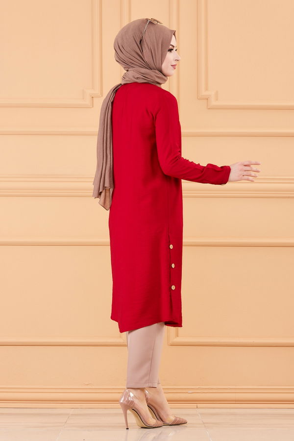 Düz Gömlek Yaka Kadın Bordo TUNIK - 3253 BORDO