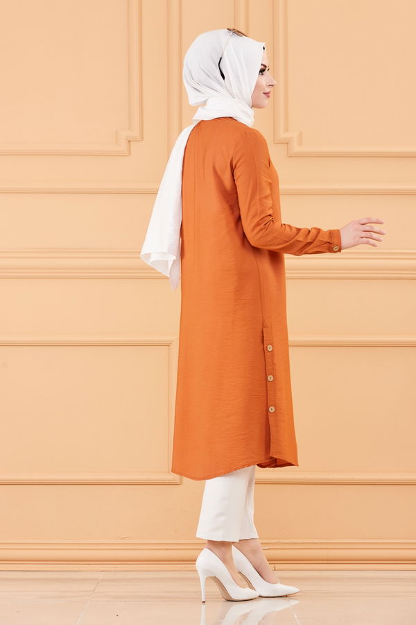 Düz Gömlek Yaka Kadın Taba TUNIK - 3253 TABA