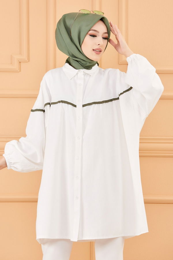 Düz Gömlek Yaka Kadın Haki TUNIK - 3268 HAKİ