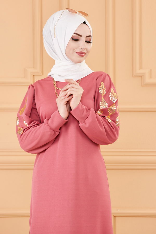 Düz Bisiklet Yaka Kadın Pembe TUNIK - 3646