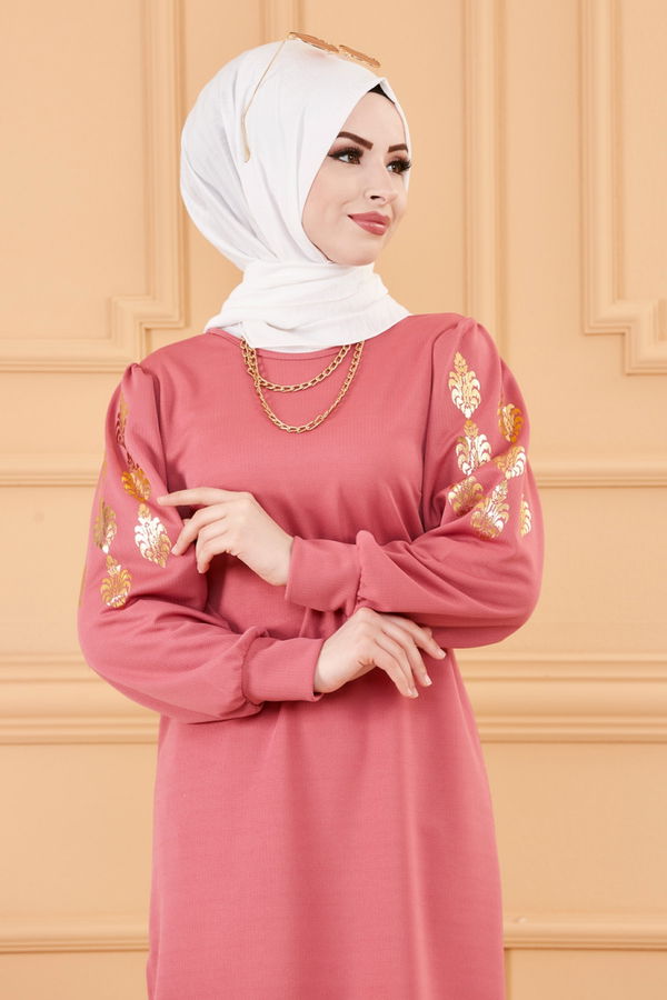 Düz Bisiklet Yaka Kadın Pembe TUNIK - 3646