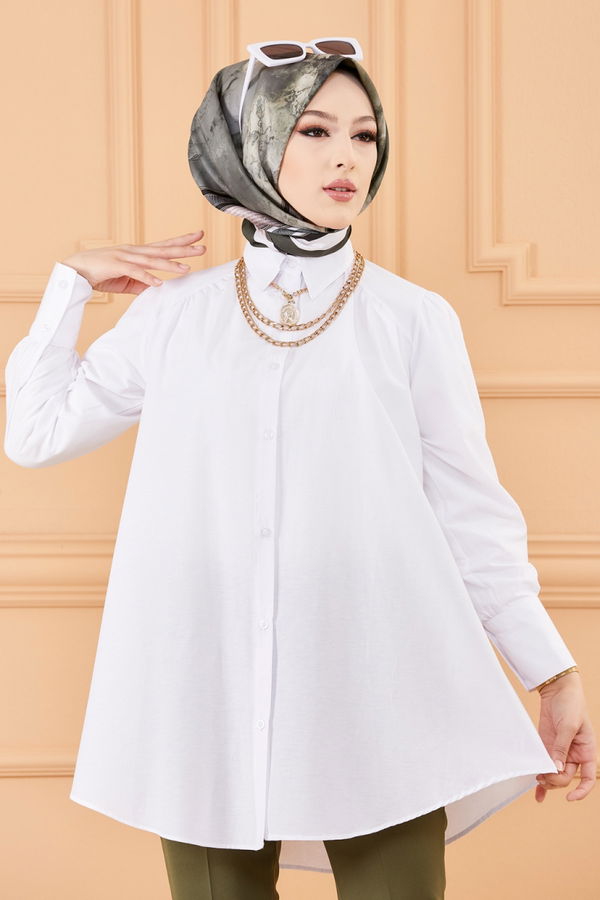 Düz Orta Kadın Beyaz TUNIK - 8691 BEYAZ