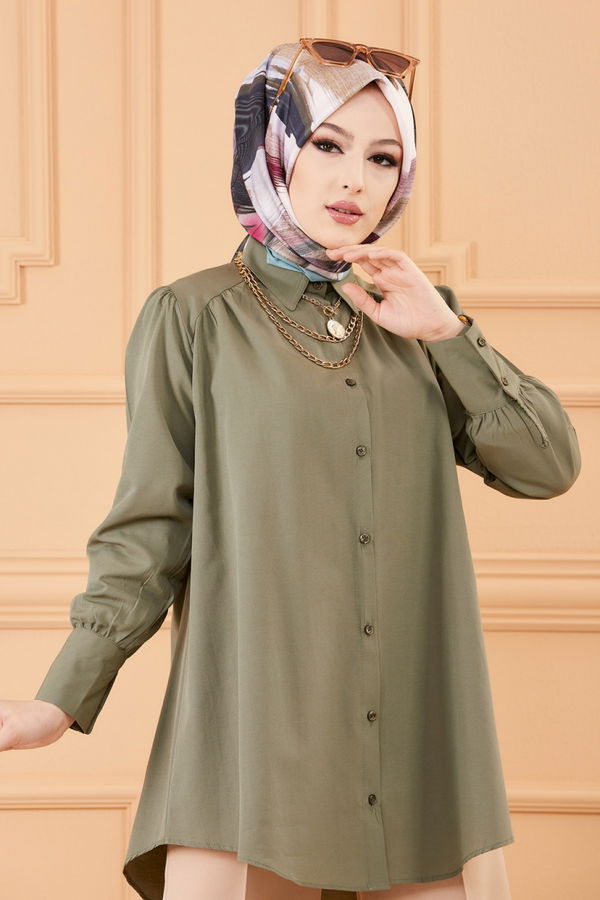Düz Orta Kadın Haki TUNIK - 8691 HAKİ