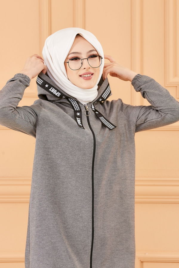 Düz Kapsonlu Yaka Kadın Siyah Fermuarlı Hırka - 3038 SİYAH