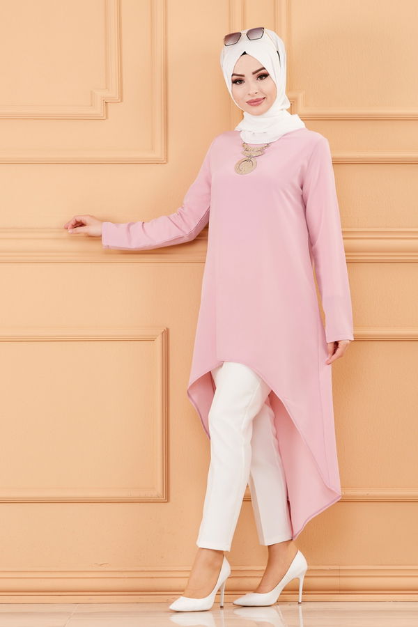 Düz Bisiklet Yaka Kadın Pembe TUNIK - 3652 PEMBE