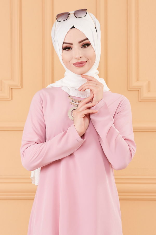 Düz Bisiklet Yaka Kadın Pembe TUNIK - 3652 PEMBE