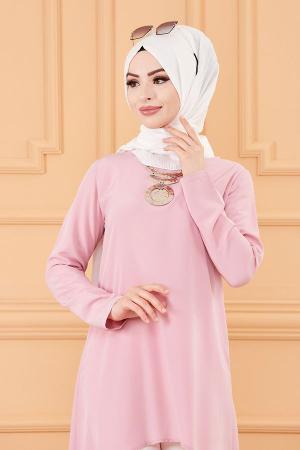 Düz Bisiklet Yaka Kadın Pembe TUNIK - 3652 PEMBE
