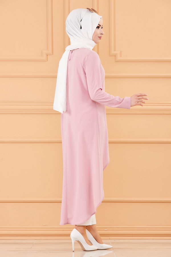 Düz Bisiklet Yaka Kadın Pembe TUNIK - 3652 PEMBE