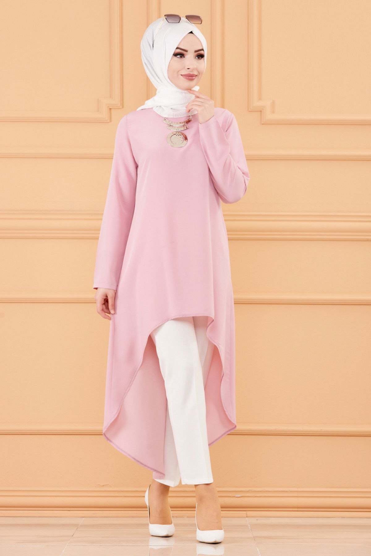 Düz Bisiklet Yaka Kadın Pembe TUNIK - 3652 PEMBE