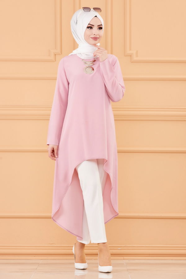 Düz Bisiklet Yaka Kadın Pembe TUNIK - 3652 PEMBE