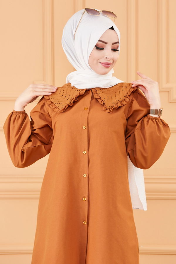 Düz Bahriye Kadın Taba TUNIK - 3565