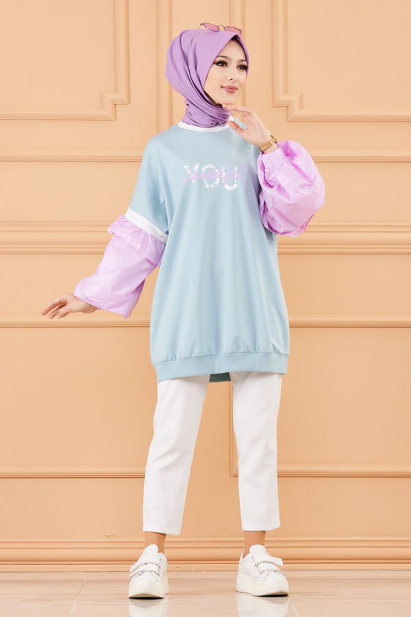 Düz Orta Kadın Mavi TUNIK - 20375 MAVİ