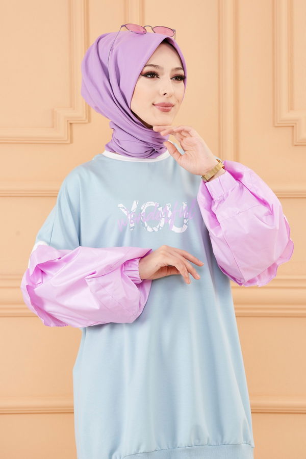 Düz Orta Kadın Mavi TUNIK - 20375 MAVİ