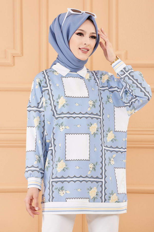 Düz Orta Kadın Mavi TUNIK - 20378 MAVİ