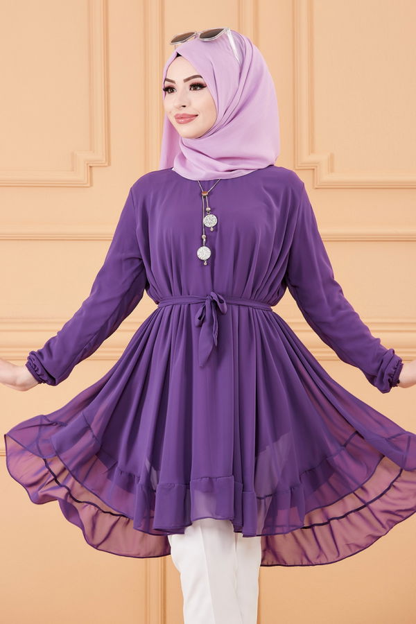 Düz Orta Kadın Mor TUNIK - 20389 MOR