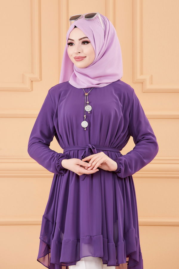 Düz Orta Kadın Mor TUNIK - 20389 MOR