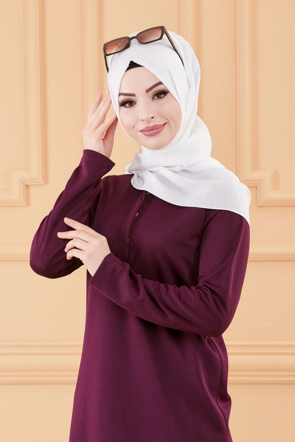 Düz Hakim Yaka Kadın Mürdüm TUNIK - 3519 MÜRDÜM