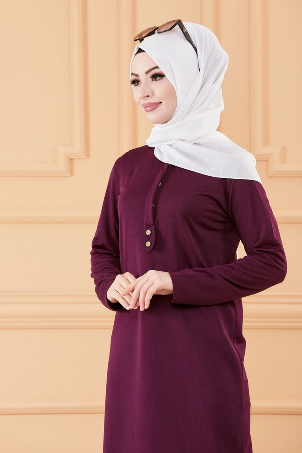 Düz Hakim Yaka Kadın Mürdüm TUNIK - 3519 MÜRDÜM