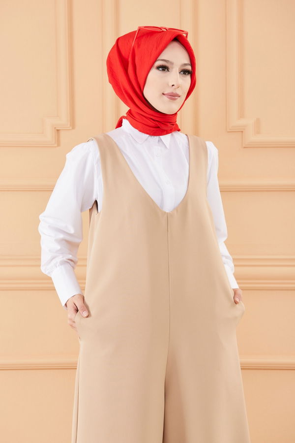 Düz Orta Kadın Bej ELBISE - 20521 BEJ