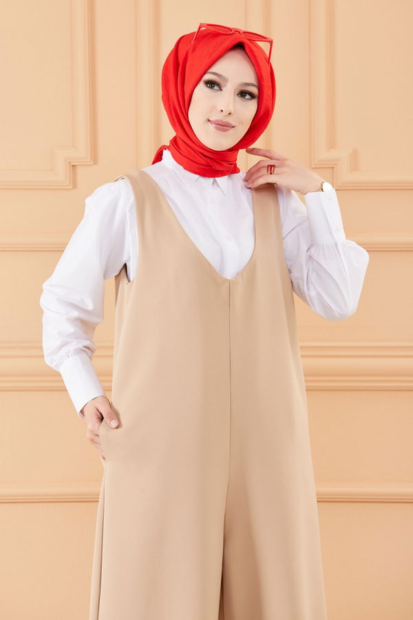 Düz Orta Kadın Bej ELBISE - 20521 BEJ
