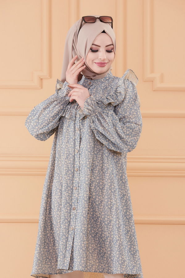 Düz Orta Kadın Mavi TUNIK PANTOLON - 20551 MAVİ