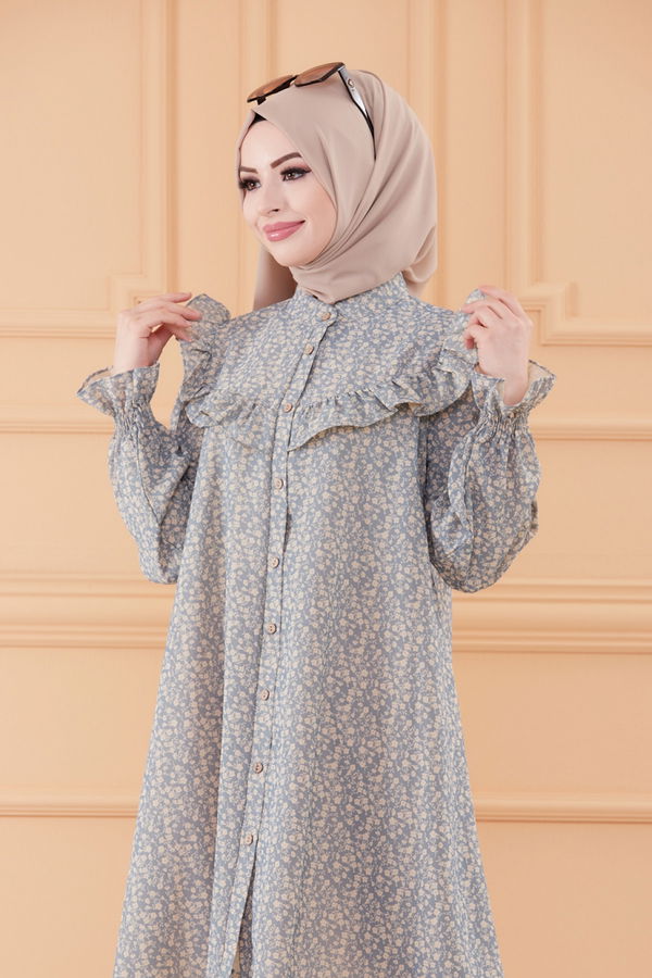 Düz Orta Kadın Mavi TUNIK PANTOLON - 20551 MAVİ