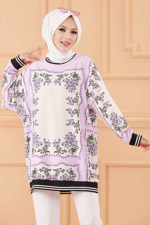 Düz Orta Kadın Lila TUNIK - 20539