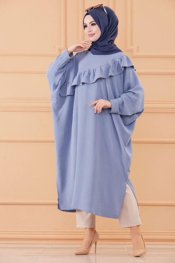 Düz Orta Kadın Mavi TUNIK - 20540 MAVİ