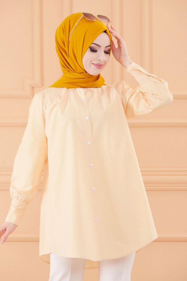 Düz Gömlek Yaka Kadın Sarı TUNIK - 8759 Sarı