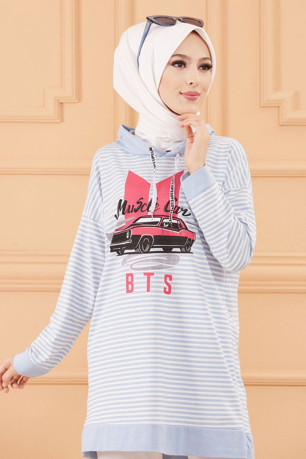 Düz Orta Kadın Mavi SWEAT - 8824