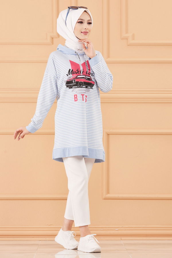 Düz Orta Kadın Mavi SWEAT - 8824