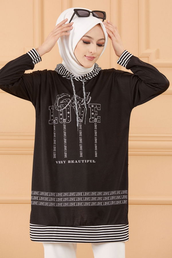 Düz Orta Kadın Siyah SWEAT - 8825 SİYAH