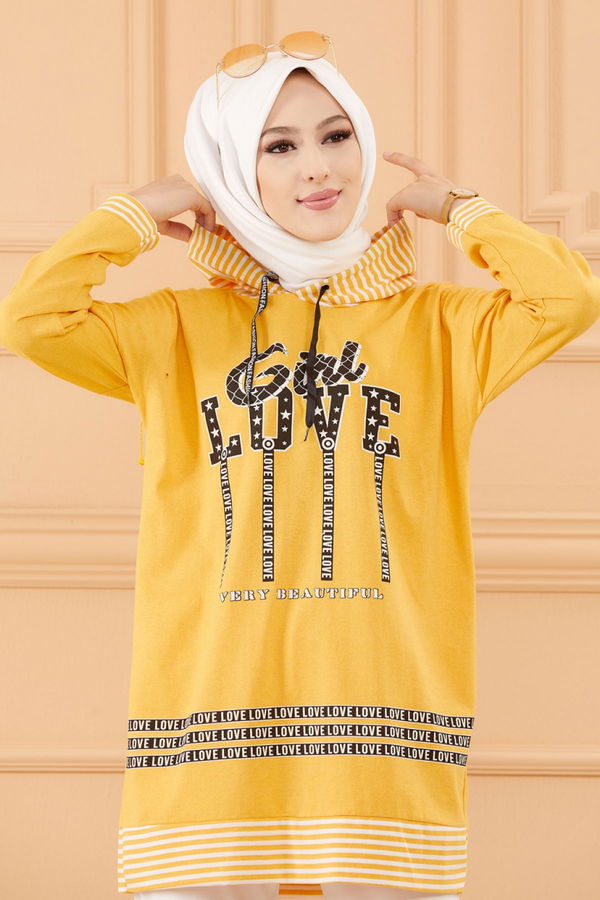 Düz Orta Kadın Sarı SWEAT - 8825