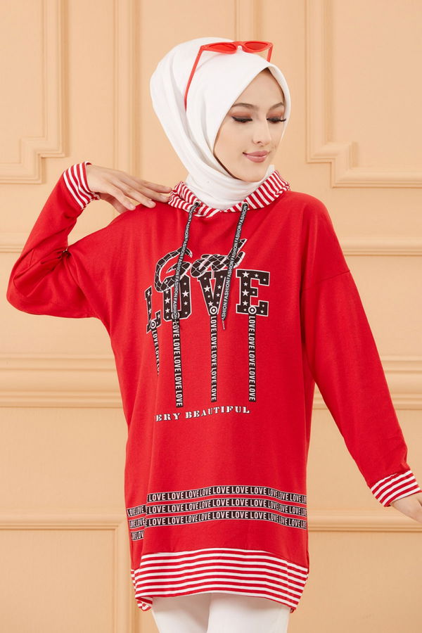 Düz Orta Kadın Kırmızı SWEAT - 8825 Kırmızı