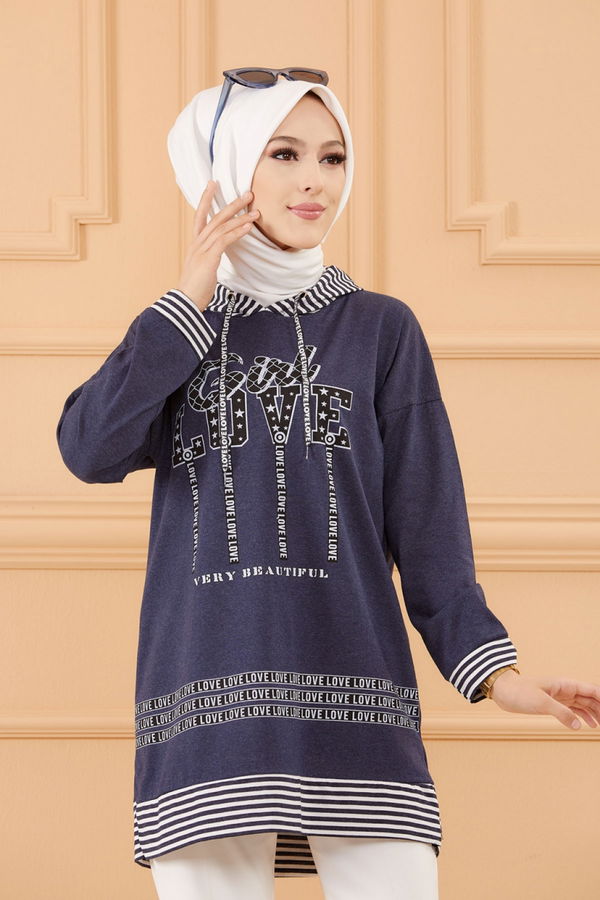 Düz Orta Kadın Lacivert SWEAT - 8825 LACİVERT