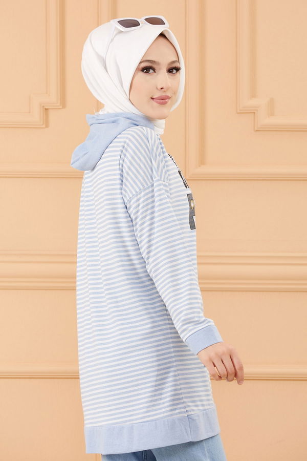 Düz Orta Kadın Mavi SWEAT - 8826